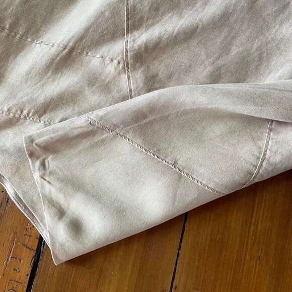 Tan 100% Linen Tan French Seam Ruffle Midi Skirt Boho Earthy Minimalist Cottage - Picture 3 of 6